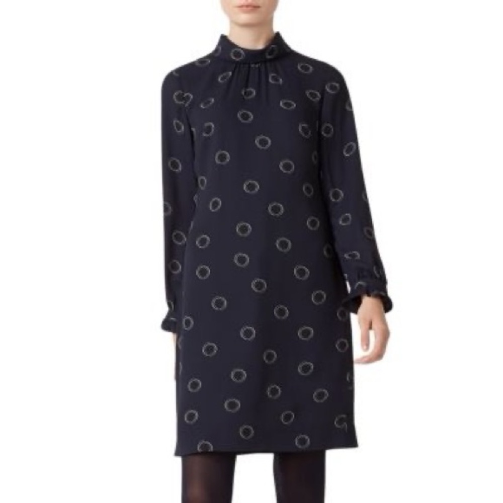 Hobbs Navy Polka Dot Mockneck Shift Dress Sz 10